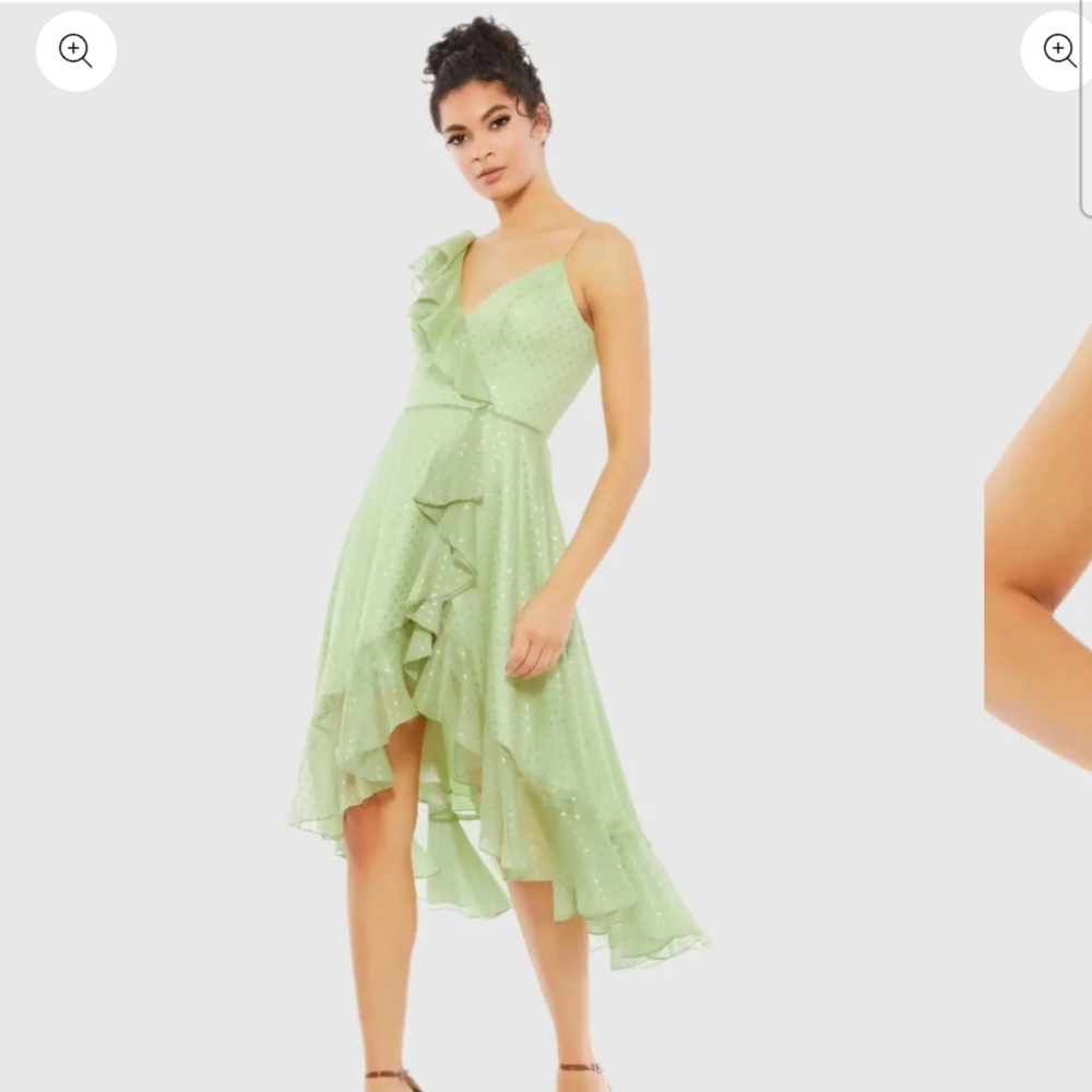 NWT Mac Duggal One Shoulder Pistachio Ruffle Dress